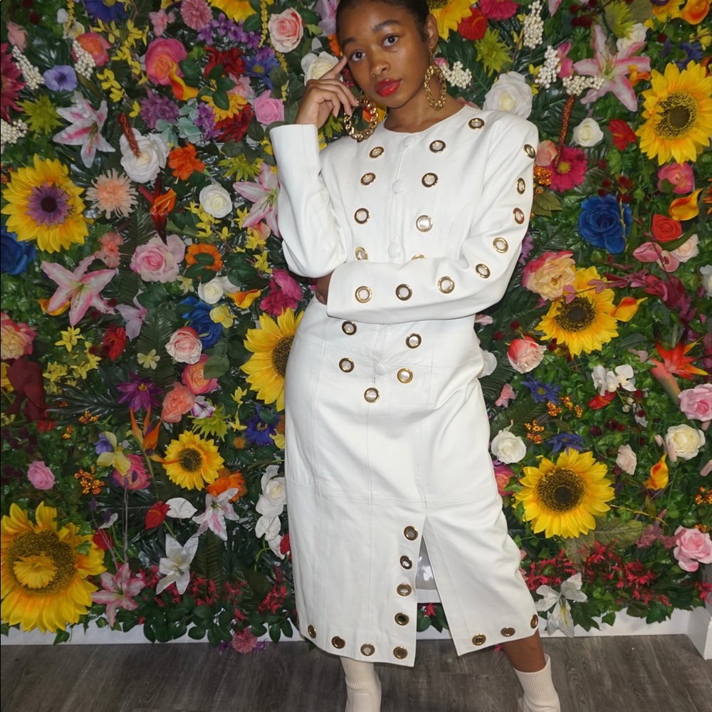 White Leather Grommet Dress